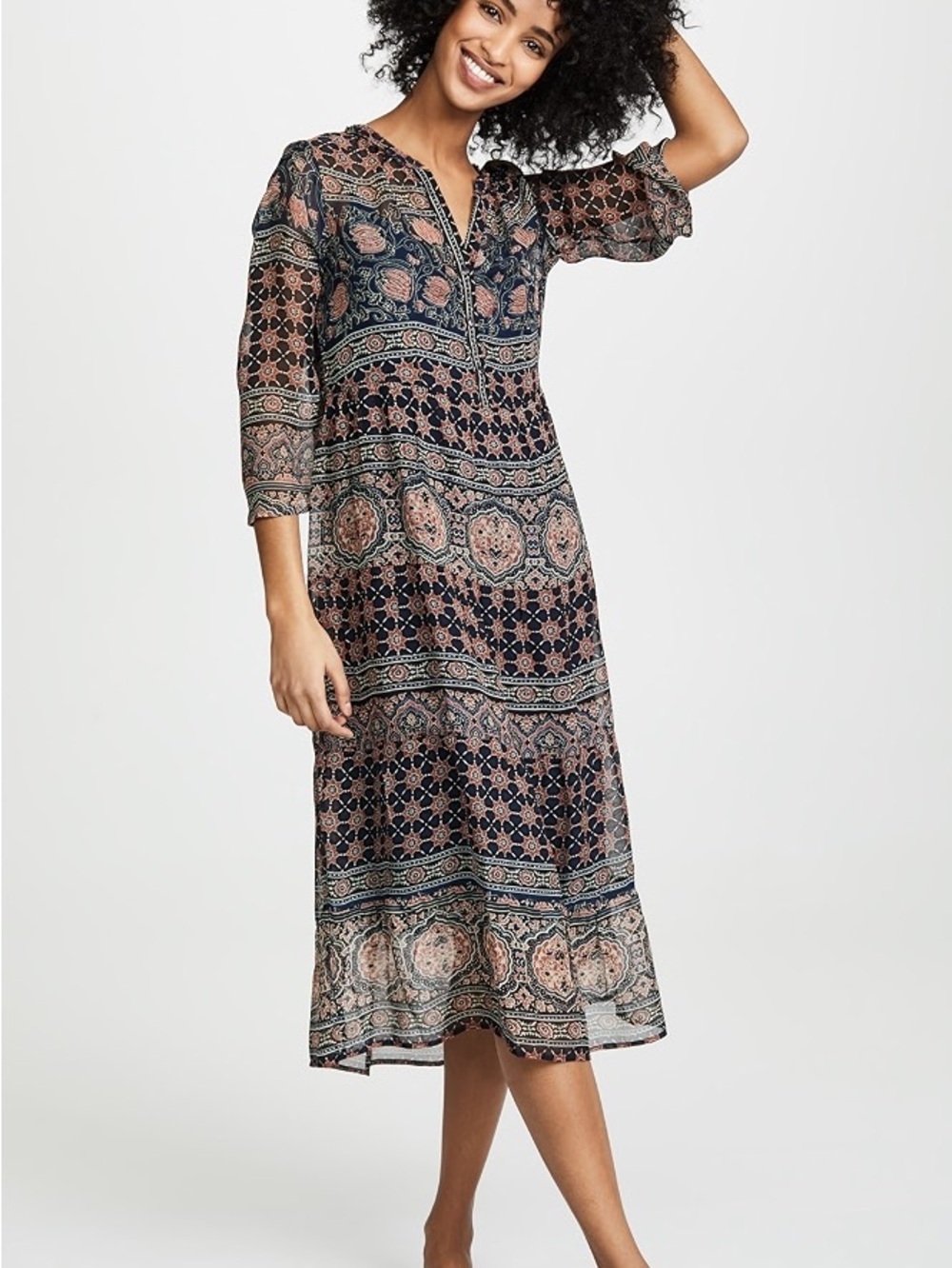 Velvet Zendaya Navy Dusty Rose Boho Floral Paisley Tunic bohemian sheer